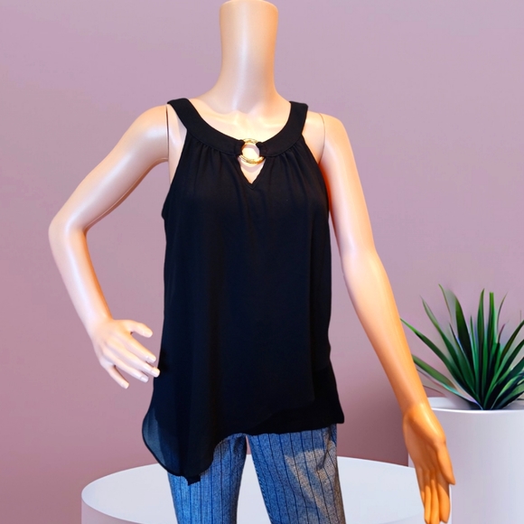 IZ Byer Women's Black O Ring Halter Neck Blouse - Picture 10 of 16